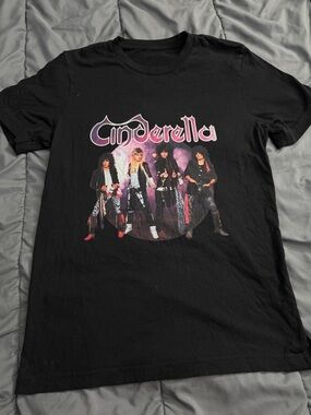 Cinderella Black Tee with Purple Logo and Multi-Color Band Photo